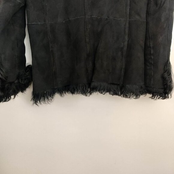 Veronica Beard Huntley Suede and Shearling Double Breasted Blazer in Black 6 - Picture 10 of 12